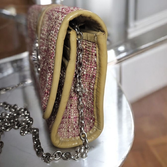 Brighton VTG Juliette Tweed Crossbody/Shoulder Bag With Floral Accent Chain - Picture 4 of 12